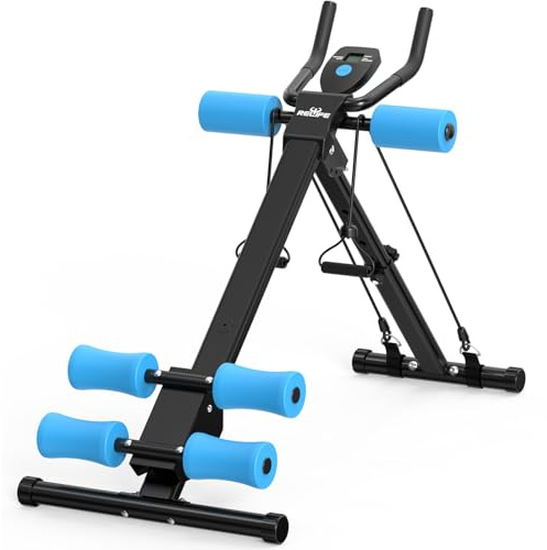 RELIFE REBUILD YOUR LIFE AB Workout Machine Adjustable Ab Trainer Foldable Ab Cruncher Strength Training Equipment for Home Gym Blue 440 LBS Blue