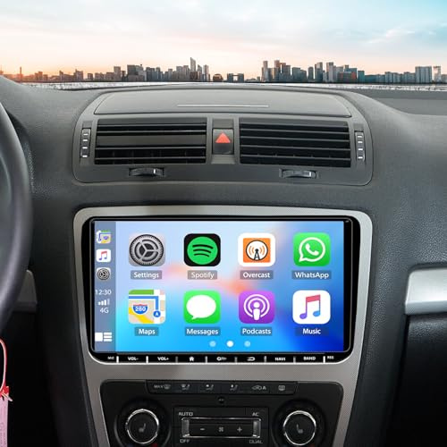 2+32G Radio Coche para Skoda Octavia 2006-2014 con CarPlay Android Auto, Pantalla táctil de 9 Pulgadas Autoradio Reproductor con GPS Navegación Bluetooth WiFi FM SWC cámara de Respaldo