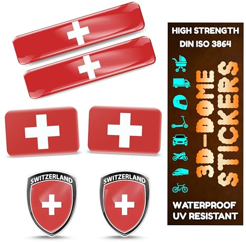 INDIAN STORE 24 3D-Gel aufkleber Flagge Wetterfest UV-Schutz 3D Sticker Vinyl Auto Motorrad Fahrrad Laptop Länderflaggen Hochwertig Sticker nationalen Symbolen welt (Schweiz, 6 Stück)