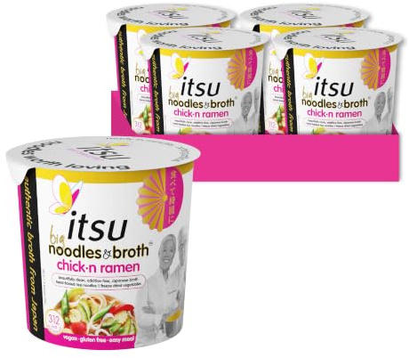 itsu big chickn ramen instant noodles & broth pot 96g | Including freeze dried veg sachet | Instant Noodles Snack Multipack | Quick-to-Make Snack | Gluten free | Vegan | Pack of 4