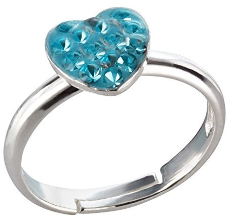 FIVE-D Damen- und Kinder Ring Kristall Herz Grösse einstellbar aus 925 Sterling Silber im Schmucketui (Blau)