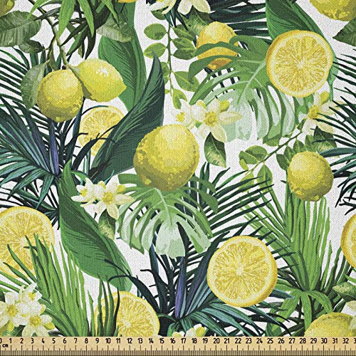 ABAKUHAUS Dschungel Stoff als Meterware, Exotische Pflanzen Green Leaf, Microfaser Multi Zweck Dekostoff für Kunsthandwerke, 3M (230x300cm), Gelb Grün