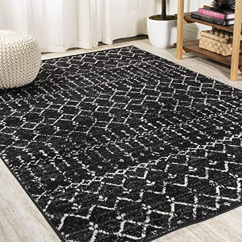 JONATHAN Y MOH101D-8 Marokkanischer Hype Boho Vintage Diamant Teppich Bohemian, pflegeleicht, Schlafzimmer, Küche, Wohnzimmer, Nicht fusselnd, 240 cm x 300 cm, Schwarz/Elfenbein