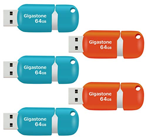 Gigastone V10 64GB 5-Pack USB2.0 Flash Drive Thumb Drive Memory Stick Pen Drive Capless Retractable Design (Multi Color)