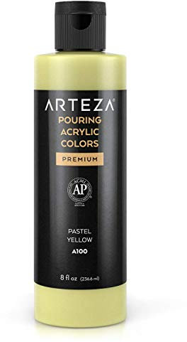 ARTEZA Peinture acrylique à verser, 236 ml, A100 Jaune pastel, peinture acrylique à haut débit, sans mélange, peinture à verser sur toile, verre, papier, bois, carrelage et pierres