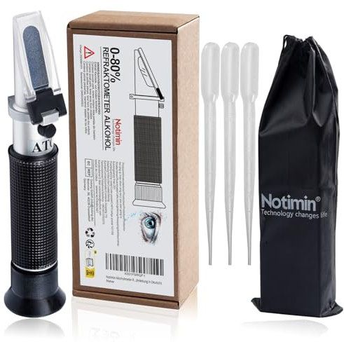 Notimin Alkoholmeter Refraktometer Alkohol 0-80% HandRefraktometer für Spirituosen, destilliertes Ethanol mit Wasser wie Whisky, Brandy, Wodka (Anleitung in Deutsch)