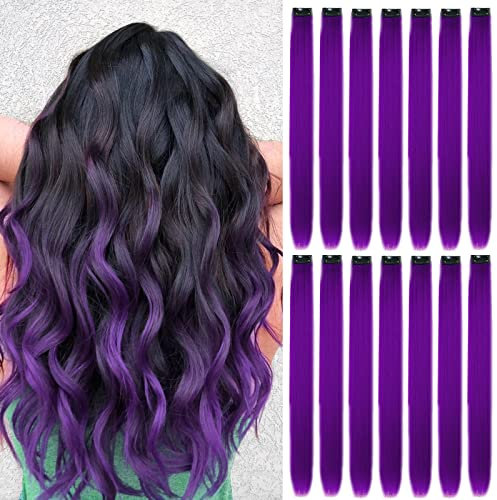 16 clip in extension per capelli, colore viola, ciocche di capelli lunghe, per donne, ragazze e bambini, 55 cm