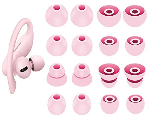 8 Pairs Powerbeats Pro Ear Tips Buds, 4 Size Replacement Soft Flexible Fit in Case Noise Reduce Silicone Rubber Gel Earbuds Eartips Wing Skin Compatible with Beats Flex/BeatsX - Cloud Pink