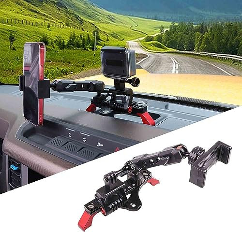 JHD-TOGO Phone Holder Mount with Picatinny Rail, Phone Dash Mount with Locking Action Camera, Adjustable Phone Holder for 2021 2022 Ford Bronco 2-Door 4-Door Accessories