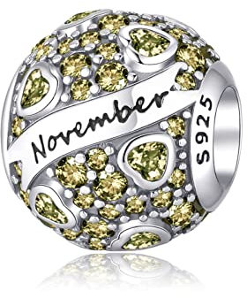 Geburtsstein November Charms Anhänger 925 Sterling Silber - November Birthstone Bead Charms Perlen Geburtstag mit Zirkonia für Europäische Armbänder Halsketten