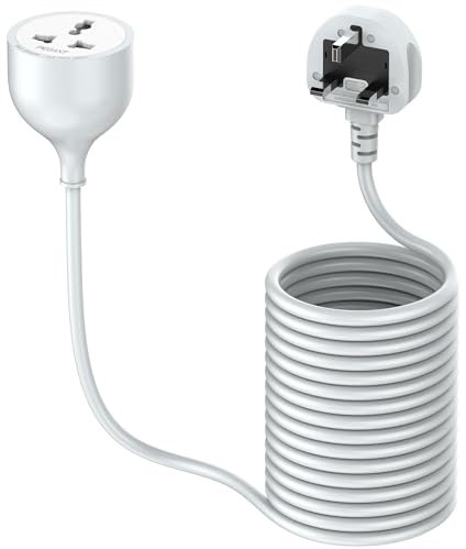 PEGANT 1 Way Gang 5 Meters Universal Outlet Power Extension Lead Cord, 5M Single Socket Cable Extender, 2500W One Plug Electric Wire for Desk, Table, Floor, Office, Car