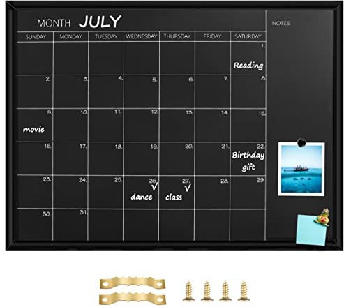 TORASO Kalender-Kreidetafel, 58,4 x 76,2 cm, magnetische Oberfläche, schwarzer Rahmen, Kreidetafel für Planung/Schulzeitplan/Memo, Hängetafel für Büro, Schule und Zuhause (YLHB-BK-5876)