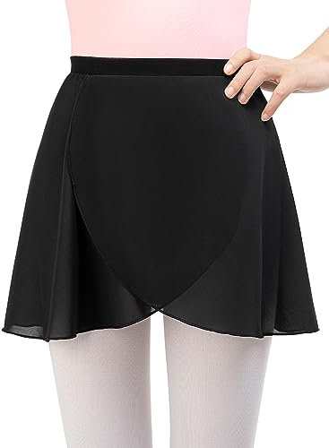 Monbessi Ballettrock Mädchen Damen - (Höhe: 120-175 cm) aus Chiffon Ballett Wickelrock Tanzrock - ReinschlüPfen (M, Schwarz)