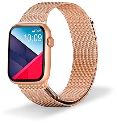 DCU TECNOLOGIC - Smartwatch Colorful 2 - Reloj Inteligente con 2 Correas: Metal Oro Rosado y Rosa - Pantalla táctil IPS 1,91'' - IP67 Impermeable - 128 Modos de Deporte