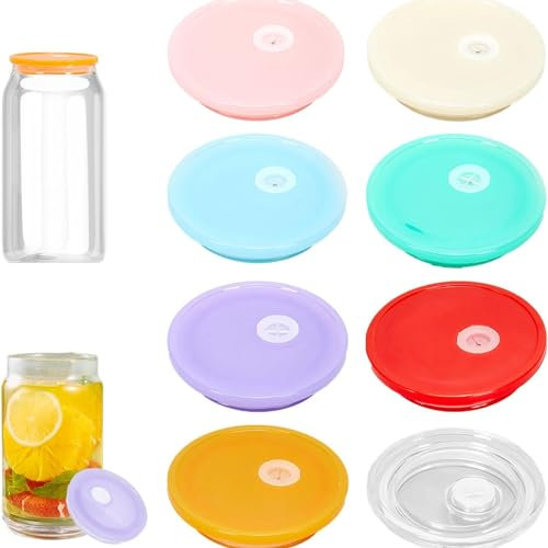 Mumisuto 8Pcs Plastic Lids for 16 oz/20 oz Glass Cups, Mason Jars - Reusable for Iced Coffee, Beer, Smoothie, Whiskey, Boba, Soda, Tea - Gift