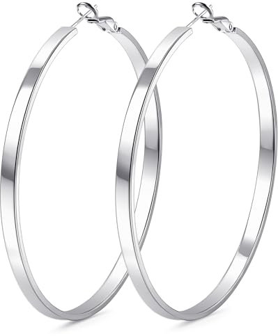 KRFY Creolen für Damen 925 Sterling Silber Post Hypoallergene 14K Vergoldete Große Hohle Röhrenohrringe 4mm Silber Große Creolen Ohrringe 70mm