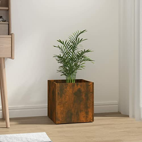 ShCuShan Jardinière Chêne fumé 40x40x40 cm Bois d'ingénierie,Jardiniere sur Pieds,Jardiniere Terrasse