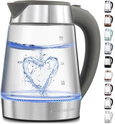 Zulay Kitchen Fast Boiling Electric Water Kettle - 1.7L, 1500W, Auto Shut-Off for Overboil & Boil Dry Protection, Cool-Touch Handle, 360° Base - Rapid Teapot Boiler For Coffee & Tea - Gray