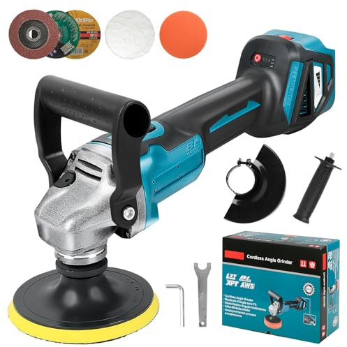 Meuleuse d'angle sans fil compatible avec batterie Makita 18 V Lithium-Ion, polisseuse 2 en 1, meuleuse d'angle sans brosse, avec 3 disques à tronçonner, 9500 tr/min, réglage de la vitesse à 6 niveaux