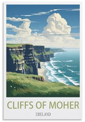 CNAHEIZ Cliffs of Moher Irland Vintage-Reiseposter See, 20 x 30 cm, Leinwand-Kunstdruck, Gemälde für Wanddekoration, Wohnzimmer, Schlafzimmer