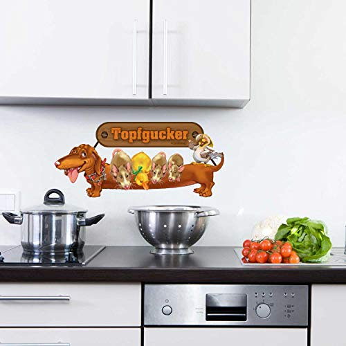 Topfgucker Sunnywall Wandtattoo Aufkleber Küchenaufkleber Dekoration Küche Dackel Ratten Ente Papagei (Größe 3= 86 x 38 cm)