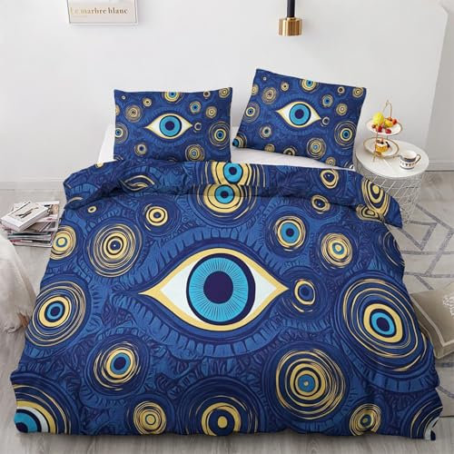 Generisch Böser Blick Deko - Böser Blick Bettwäsche 200x200 Winter, Horror Trippy Bettbezug 3teilig mit 2 Kissenbezug 80x80, Weiche Mikrofaser Winterbettwäsche mit Reißverschluss B*&89