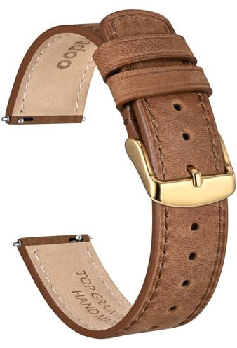 Ayadoo Uhrenarmband aus genarbtem Leder, 18 mm, braunes Crazy Horse-Leder-Ersatzarmband mit goldfarbener Schnalle, Schnellverschluss
