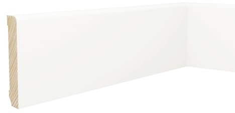 Onlywood Battiscopa Legno Bianco Liscio Made in Italy. Superficie opaca BIANCO RAL 9010 - Altezza Battiscopa legno 82 mm - Spessore 13 mm - Asta da 2,4 Metri