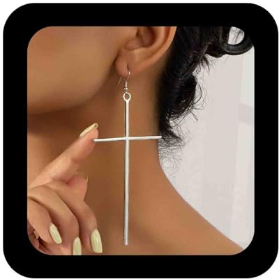 Aneneiceera Vintage übertriebene Kreuzohrringe Dangle großer Kreuzropfen Ohrring Gold Großer Kreuzrang Langer Kreuz Haken Ohrringe Schmuck für Frauen (Gold)