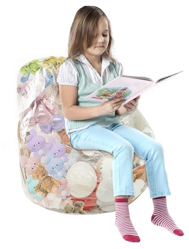 TNTGMG Plüsch Spielzeug Lagerung, Clear Plastic Large Toy Storage Bags mit Reißverschluss, 75×75×60 cm, weiche Kind sicher Sitz, Kinder Kleinkind Sessel, Spielzimmer Sofa entworfen Sitzsack Stuhl