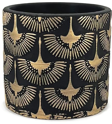 Vimin Box Vaso Fenice in Terracotta, decorato a mano, Nero, Oro, per Piante e Fiori, Decorazione Casa, Diametro 17,5cm