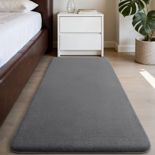 Homaxy Moderner Teppich Läufer Anti-Rutsch Kurzflor Matte, 60x100 cm | Flauschig Waschbarer Teppiche Kuscheliger Extra Weich fürs Flur Küche Eingang, Dunkelgrau