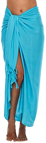 SHU-SHI - Damen Sarong/Pareo für den Strand - zum Tragen über Badeanzügen - Einheitsgröße - Cyanblau