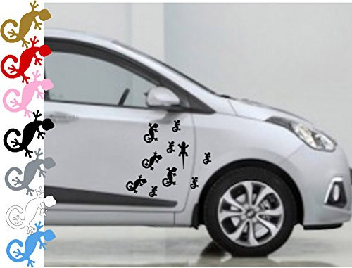 AWS Aufkleber-Set mit 54 Geckos in 7 Farben zur Auswahl für Auto, Motorrad, wasserdicht, Vinyl, Gecko, Geko, Schwarz