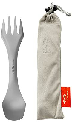 TiTo Titanium Fourchette et Cuillère en Titane 3 en 1 Ultraléger Portables Camping Multifonction Spork Cuillère Outdoor Camping Ustensiles Randonnée Pique-Nique(2 en 1)
