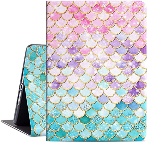 Egoing Coque iPad 9.7 2018 2017 iPad Cover 9.7 Pouces iPad Air Case Soft TPU Cuir Support de visionnage réglable 9.7 Pouces iPad Air 2 Smart Cover avec Auto/Wake Pink PT Fish Scale