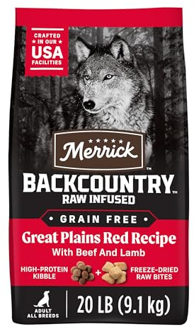 Merrick Backcountry Grain Free Dry Adult Dog Food Kibble With Freeze Dried Raw Pieces, Great Plains Red Recipe - 20.0 lb. Bag