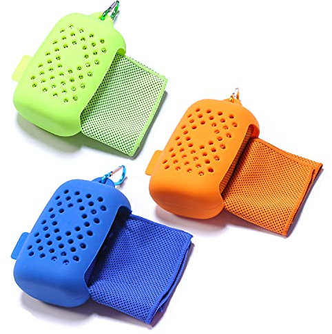 EasyULT Kühlhandtuch [3 Stück], Handtuch aus Mikrofaser, Sporthandtuch, schnelltrocknend, kühl, Handtuch für Sport, Reisen, Strand, Camping etc. (Orange Blau Grün)