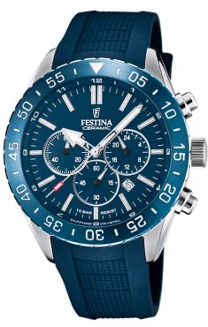 Montre FESTINA pour Homme F20515/1 Ceramic Boîtier en Acier Inoxydable Gris Bracelet en Plastique Bleu
