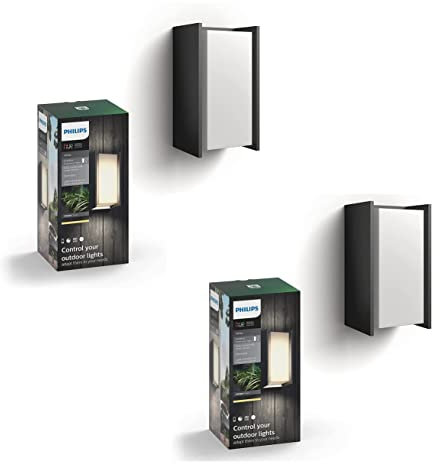 Philips Lucca Hue wall lantern anthracite 1x9W (Double Pack) Anthrazit 806lm, dimmbar, warmweißes Licht, steuerbar via App, kompatibel mit Amazon Alexa (Echo, Echo Dot)