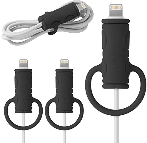 【Bone】 Kabelschutz, 3 Stücke Silikon Kableschlauch für Lightning iPhone Ladekabel USB C Micro USB Kabel, Kabel Schutz Kabelschutzschlauch für Handy Ladekabel, Kabel Sleeves 3er Pack - Schwarz