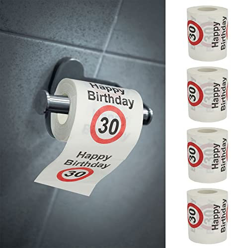 Toilettenpapier 4er Set Happy Birthday30 │30.Geburtstag 24 Meter 2-lagig 180gr/qm │ Klopapier Motivpapier WC-Papier (4 x Toilettenpapier 30)
