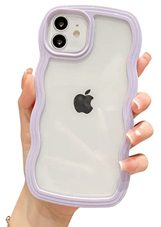 Ownest Kompatibel mit iPhone 11 Hülle, iPhone 11 Curly Case Transparent Aesthetic Silikon Süßes Wave Frame Shape TPU Bumper Einfach Wellen Design für Men Girls Handyhülle für iPhone 11- Lila