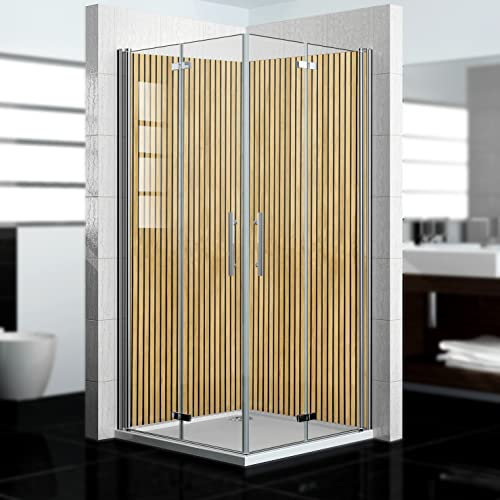 dedeco Eck-Duschrückwand wasserfest Motiv: Holz V7, 2 x 100x210 cm, als Badrückwand zum Fliesenersatz, als Dekorwand, Wandverkleidung und Duschplatte aus Aluminium - Made in Germany