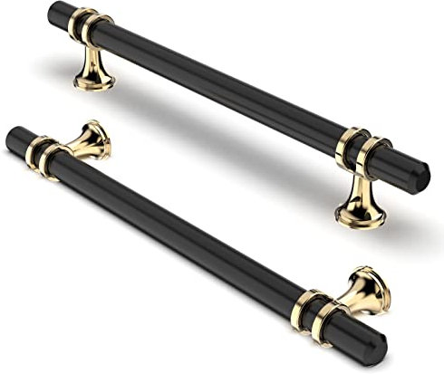 FURNIWARE 10 Stück Möbelgriff, 160mm Bohrlochabstand Möbelgriffe Schrankgriffe Küche Kabinett Griff Verwendet für Türgriff der Badezimmertür Kleiderschrank,Gold + Schwarz