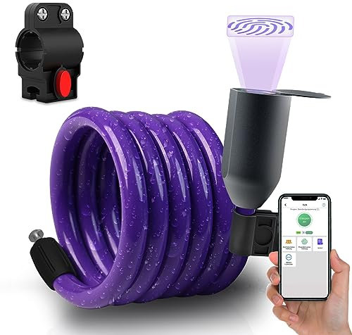 Eseesmart Fahrradschloss Fingerabdruck 1500mm/12mm Kabelschloss Hohe Sicherheit mit Fingerabdrücke Bluetooth APP Wasserdicht Diebstahlsicherung Scooter Schloss - Lila