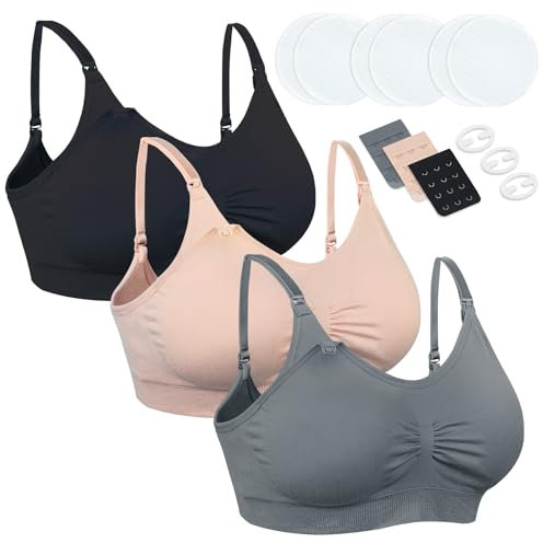 3 Piezas Sujetador de Lactancia Sujetador de Lactancia Maternidad Sostén De Lactancia Sin Costuras Alargadores de Sujetador Coincidentes Broches de Sujetador y Almohadillas de Lactancia