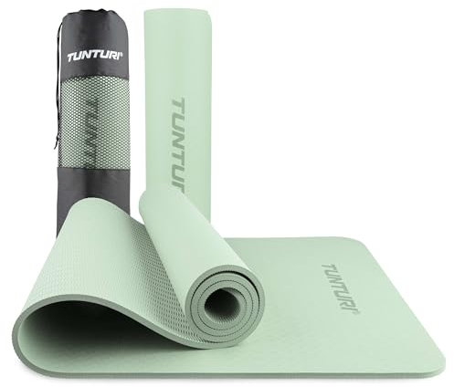 Tunturi Dicke Yogamatte 8mm - Rutschfest Gymnastikmatte - Mit Tragegurt - Für Yoga und Pilates - Sportmatte 183x61x0,8cm -Schadstofffrij - Besonders komfortabel - Mint