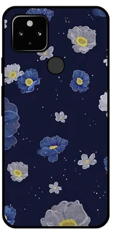 KARTXITAI Hülle Kompatibel mit Google Pixel 4a 5G, Stoßfeste Schutzhülle mit Weiche Silikon Bumper Case Handyhülle Anti-Kratzt Leichtes Matt Finish Rückseite - Blaue und weiße Blumen