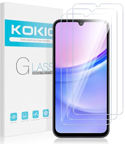 Kokio Verre Trempé pour Samsung Galaxy A15 4G/5G 6,5 Pouces, Lot de 3 Vitre Film Protection écran Compatible avec Samsung A15, Dureté 9H Vitre, Ultra Clair, Anti-Rayures, Facile à Installer